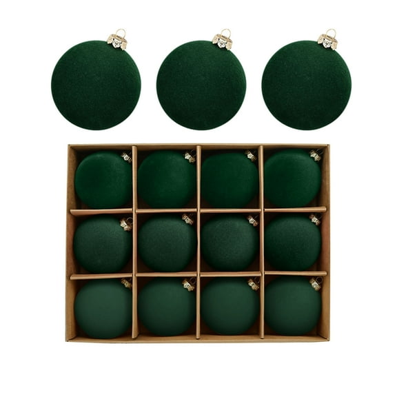 Christmas Decorations 12pcs 2.4 Velvet and Flocked Christmas Balls Plastic Hanging Ornaments for Xmas Tree Decor Party Festive Winter Tree Decoration