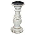 thumbnail image 3 of Wooden Candleholder with Turned Pedestal Base, Set of 3, Distressed White,Saltoro Sherpi, 3 of 7