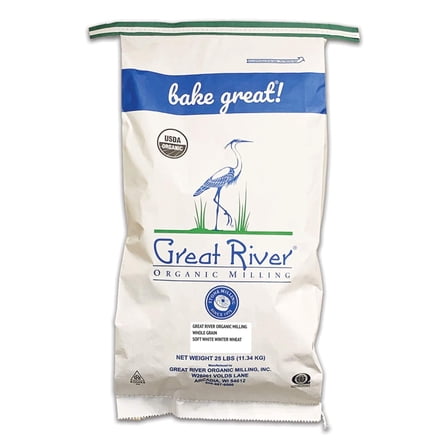 Great River Organic Milling Organic Soft White Winter Wheat  Whole Grain Wheat Berries for Baking & Milling  Non-GMO, Kosher, USDA Organic  Ideal for Pastries, Muffins & More  25 Lb Pack of 1
