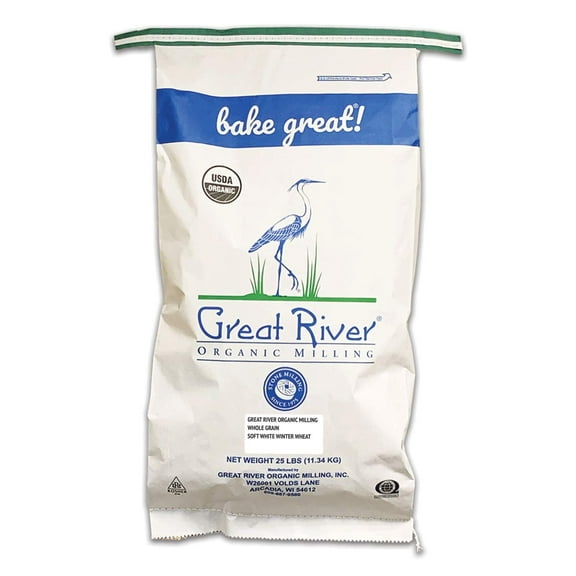 Great River Organic Milling Organic Soft White Winter Wheat Whole Grain Wheat Berries for Baking & Milling Non-GMO, Kosher, USDA Organic Ideal for Pastries, Muffins & More 25 Lb Pack of 1