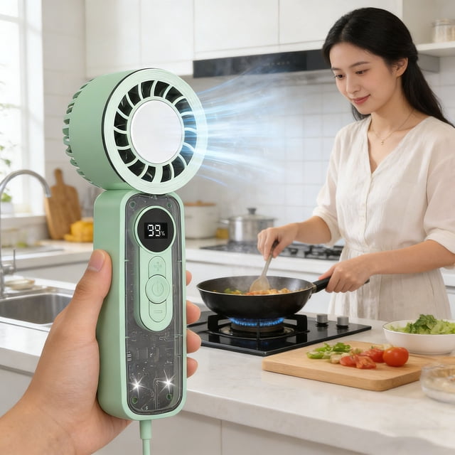 High-Speed Thermoelectric Handheld Fan, Portable Cooling Device With Adjustable Airflow Settings, for Outdoor Activities and Commuting, Green