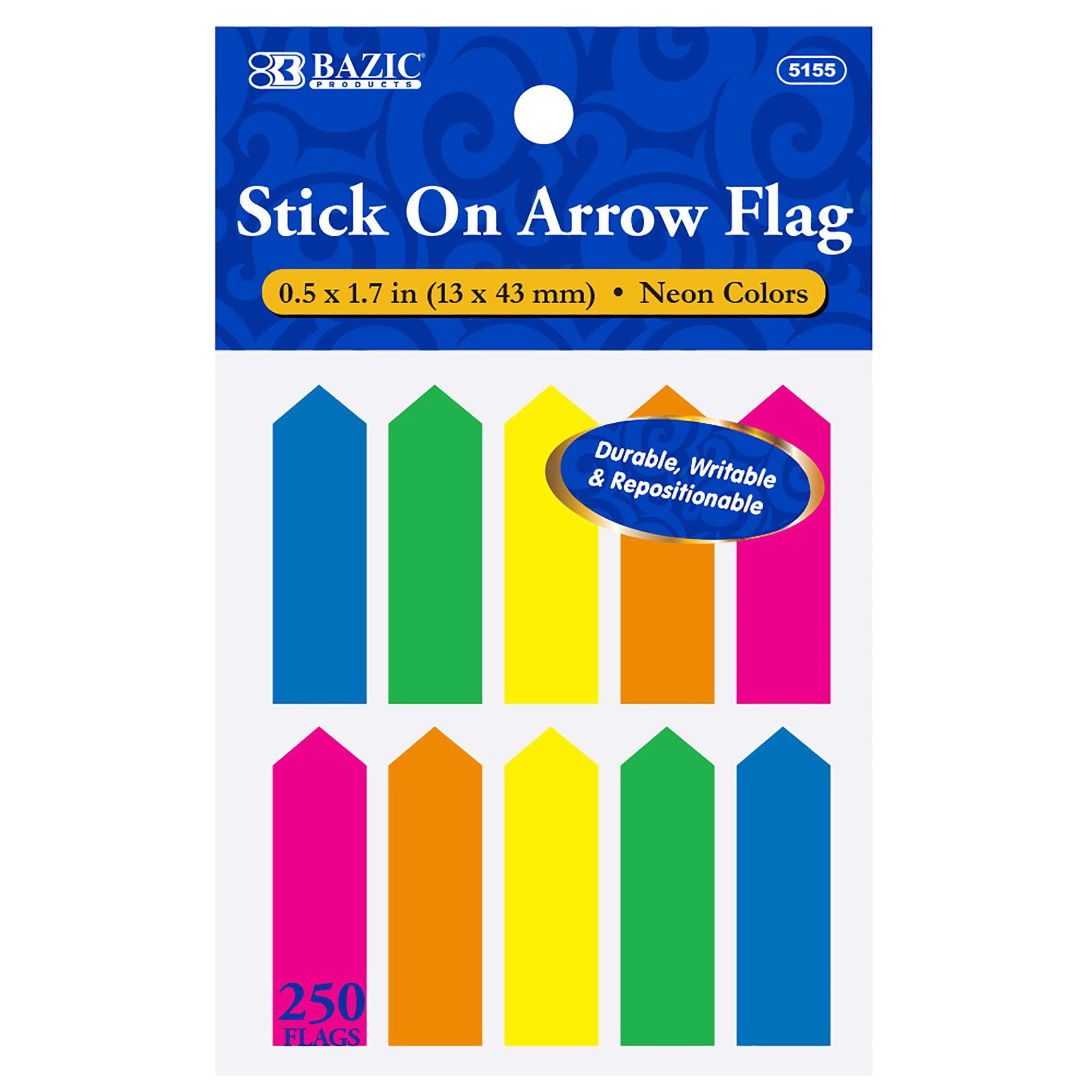 BAZIC Neon Page Markers 0.5x1.7 Arrow Flag Tabs, (250 Flags/Pack), 1-Pack