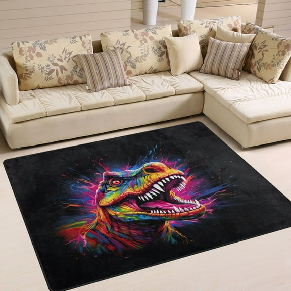 Ryvnso Cool Dinosaur Area Floor Rugs Soft Non-Slip Large Mats Nursery Carpets 63" x 48"