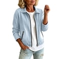 thumbnail image 2 of Womens Full Zip Collared Jean Jacket Soft Stretch Cropped Denim Outerwear Zipper Side Pockets Lightweight Jacket Light Blue XL, 2 of 7