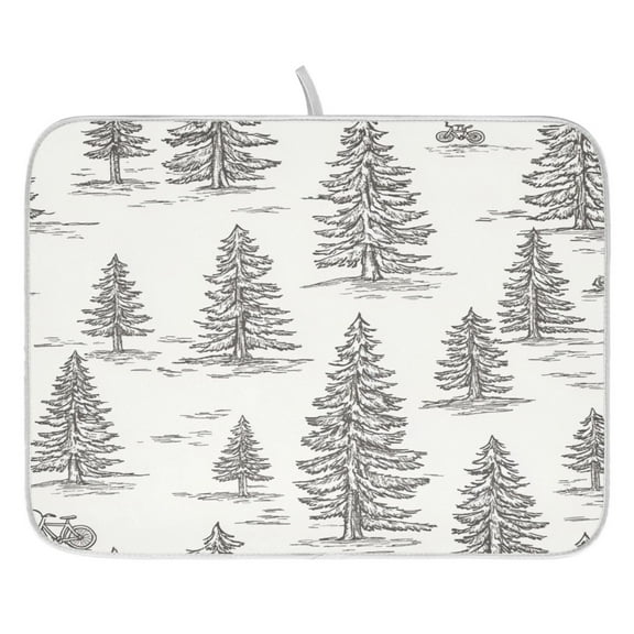 Hand Drawn Forest Dish Drying Mat for Kitchen, Quick Drying Absorbent Soft Durable 16" x 18"