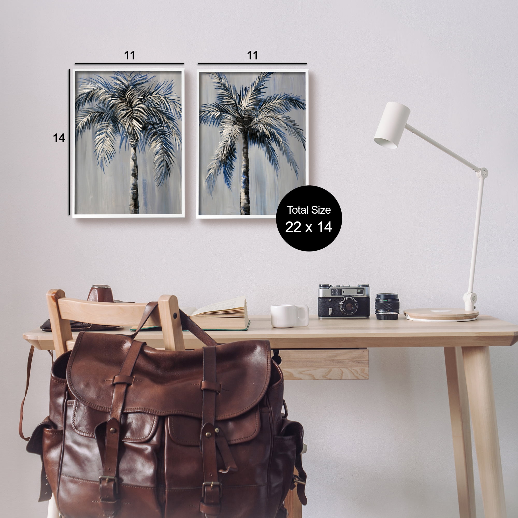 Stupell Industries Grey Modern Palm Trees Botanical & Floral Painting White Framed Art Print Wall Art, 11 x 14, Set of 2