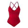 thumbnail image 4 of VISALY One Piece Swimsuits Tummy Control Ruched Push Up Color Block Crisscross V Neck Tie Back Full Coverage Slimming Bathing Suit Slimming Swimwear Wide Straps Swim Suit Wrap Swimwear Red Xl, 4 of 4