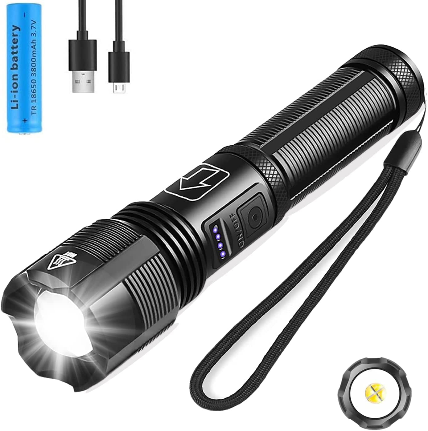 Lampe Torche Led Ultra Puissante 15000 Lumens Tactique Flashlight IP67  Rechargeable XHP70 - Lampes (11013303)