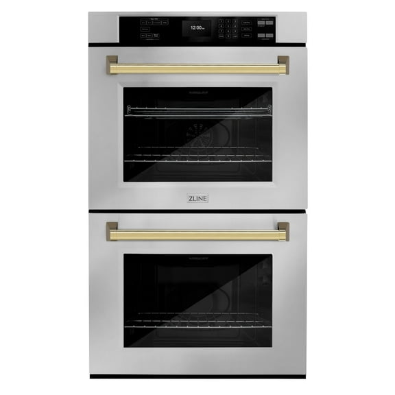 ZLINE 30 in. Autograph Edition Professional Convection Double Wall Oven with Air Fry and Self Clean in Stainless Steel with Polished Gold Handles (WADZ-30-G)