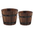 thumbnail image 1 of LOLIPPYY 2Pcs Garden Flower Pot Brown Rustic Wood Barrel Shape Planter For Succulents, 1 of 8