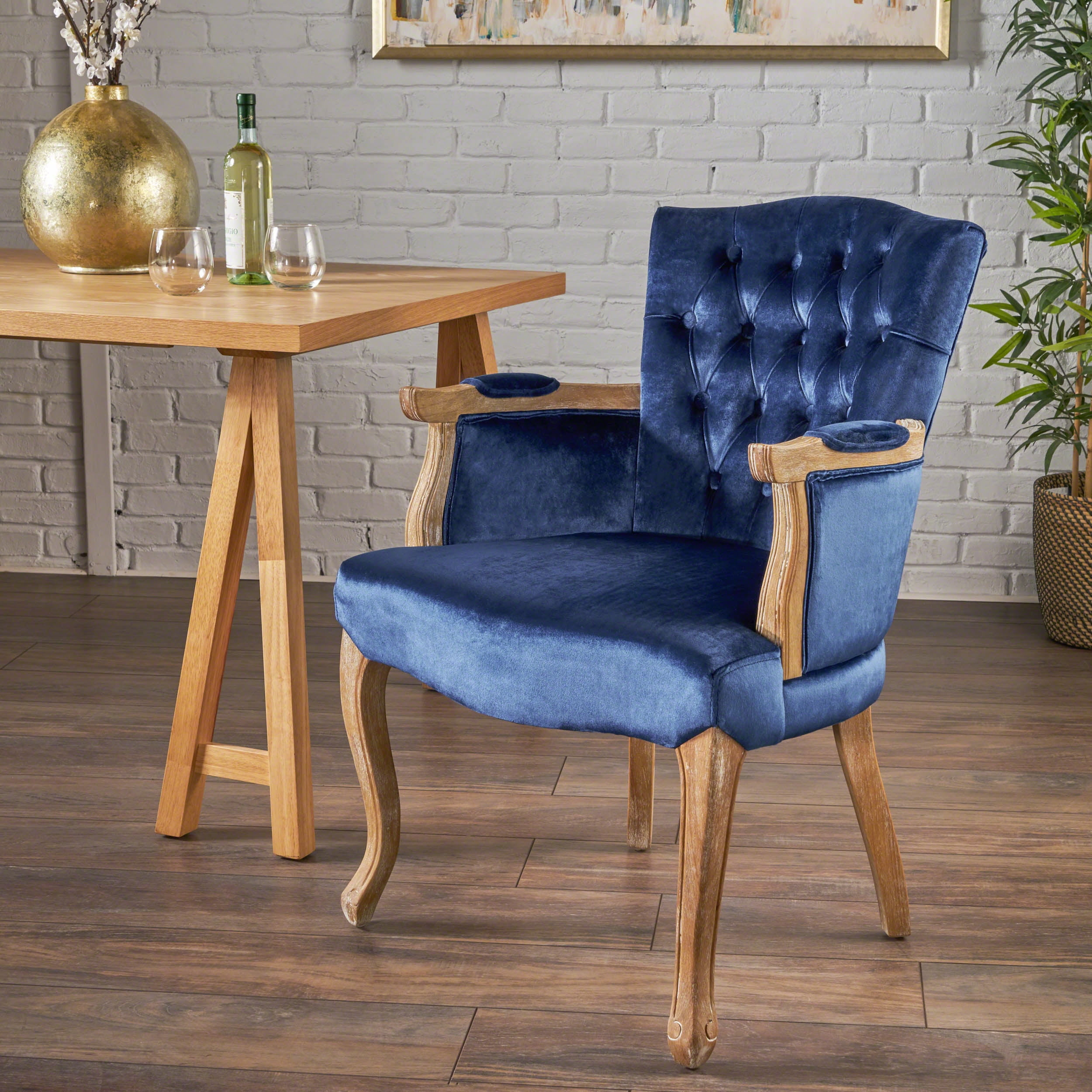 Noble House Traditional Velvet Dining Chair,Navy Blue - Walmart.com
