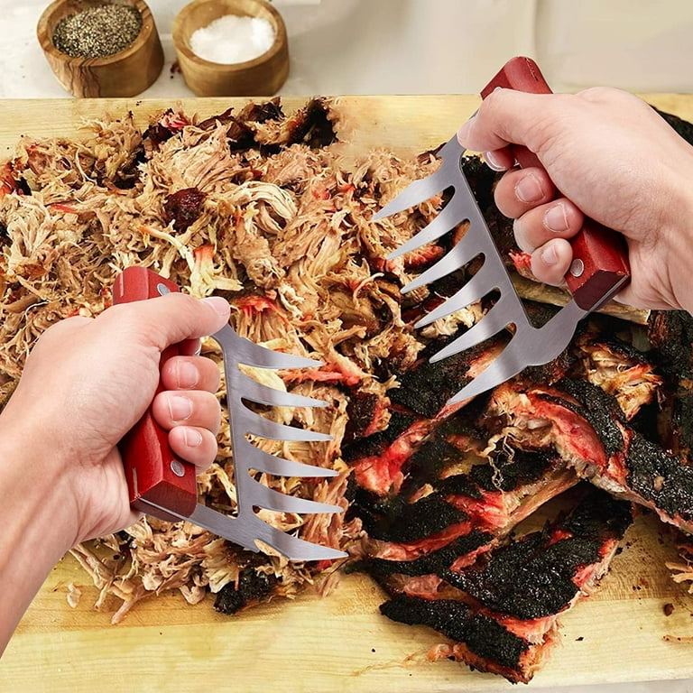Meat Claws, Meat Shredder Claws, Stainless Steel BBQ Meat Claws for Shredding  Meat with Wood Heat Resistant Handle (Gules) 