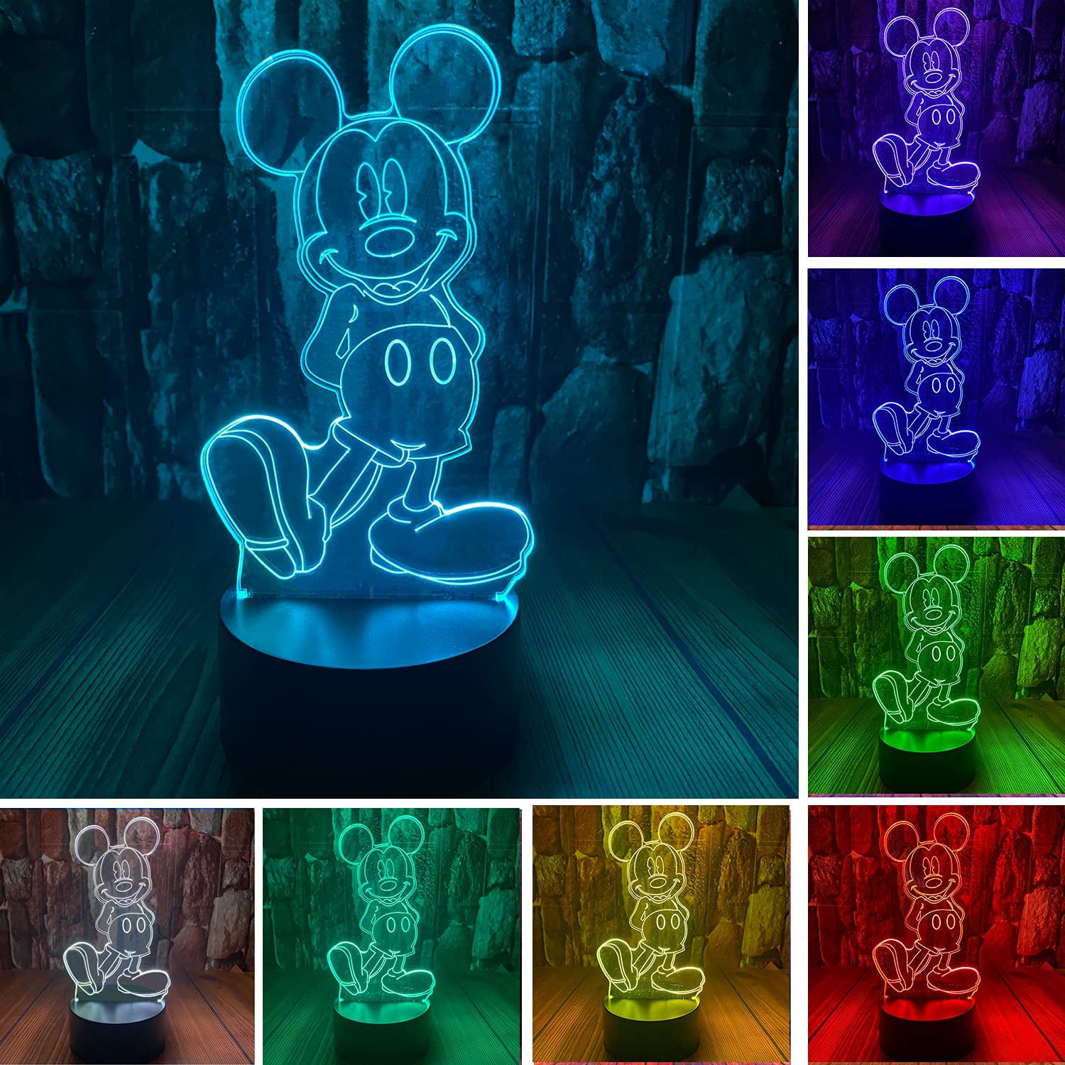 3D Mickey And Minnie LED Night Light 7 Color Change USB Touch Switch Atmosphere 