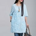thumbnail image 2 of Women Plus Size Dresses Embroidered Linen Dress Round Neck Short Sleeve Summer With Floral Design Plus Size Prom Dress BU2 M, 2 of 6