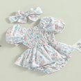 thumbnail image 3 of Baby Girls Romper Dress Set Floral Short Sleeve Jumpsuits and Headband, 3 of 8