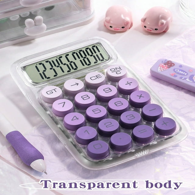 LNGOOR 1pc Gradient Dopamine Calculator With Circular Mechanical Keyboard 10-Digit Display For Financial Accounting Students And Office Usage Style Goddess Calculator With High-End And