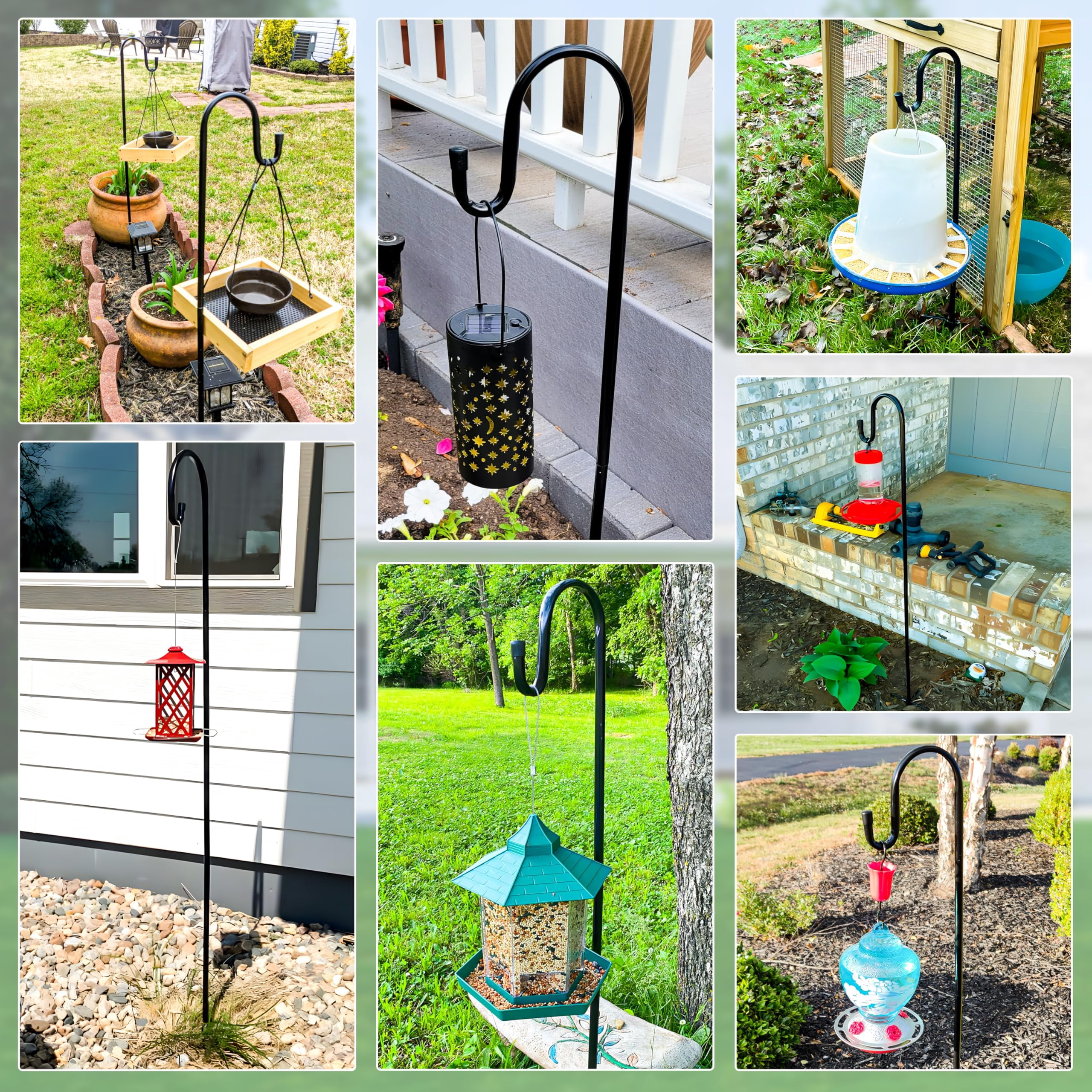 Shepherd Hooks With 5 Prongs Base For Outdoor - 76 Inch Adjustable Bird Feeder Pole Outside Hanging  Garden Hummingbird Plant Baskets Solar Light Lanterns Wedding Decor (1 Pack)