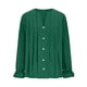 thumbnail image 5 of Tops de Manga Larga de las Mujeres de Color Sólido Casual con Detalle Del Botón Plisado, Blusa de Lino con Cuello en V para el Otoño Diario, 5 of 9