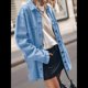 thumbnail image 4 of Chaqueta Vaquera de Gran Tamaño para Mujer, Informal, con Botones, de Larga, Azul M, 4 of 7
