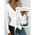 thumbnail image 6 of Xuanfei Women Irregular Knitwear Long Sleeve V Neck Front Cross Ribbed Sweater Top, 6 of 7