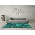 thumbnail image 3 of Ahgly Company Machine Washable Indoor Square Patchwork Turquoise Blue Transitional Area Rugs, 5' Square, 3 of 4