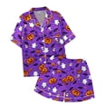thumbnail image 7 of MVRLSH Womens Pajama Sets for Women 2 Piece Halloween Pumpkin Print Button Short Sleeve Shirt And Short Plus Size Cute wear Soft Sleepwear Lounge Set Purple - M, 7 of 7