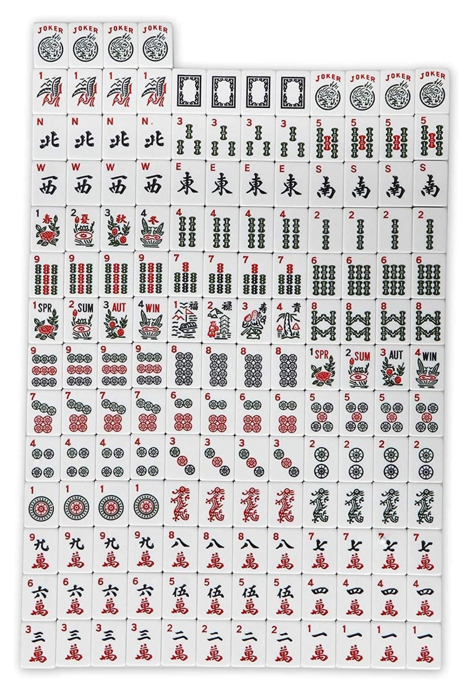 Complete American Mahjong Set, All-in-One Rack Pushers and Soft Bag, 166 Tiles, Red