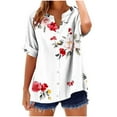 thumbnail image 3 of YOTAMI Button-Down Shirts for Women Summer Short Sleeve V-Neck Floral Printed Blouses Loose Tops White L, 3 of 5