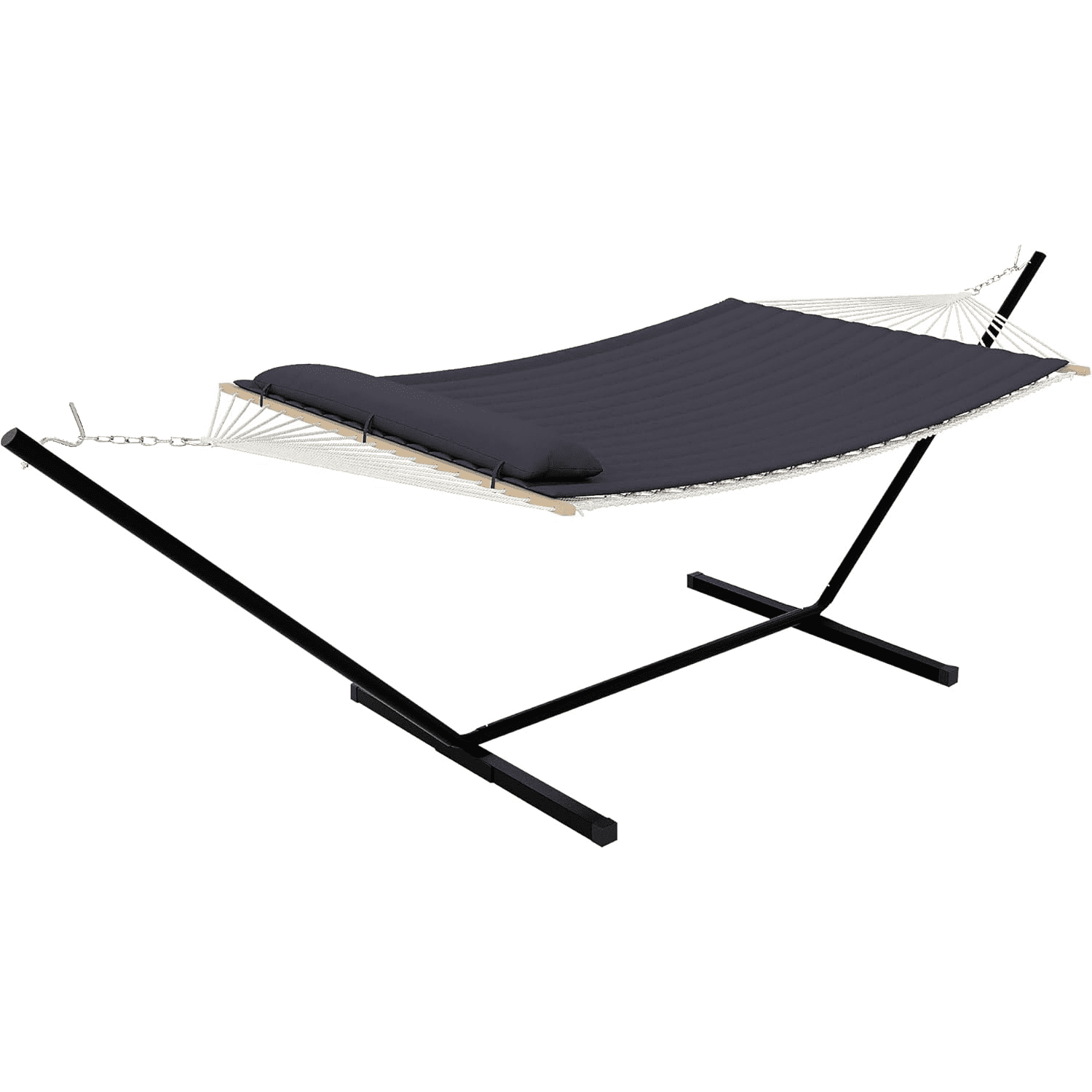 Outdoor Two Person Hammock with Heavy Duty Steel Stand for Garden,,Camping & Beach Max 475lbs Capacity(Include Fold Carry Bag）