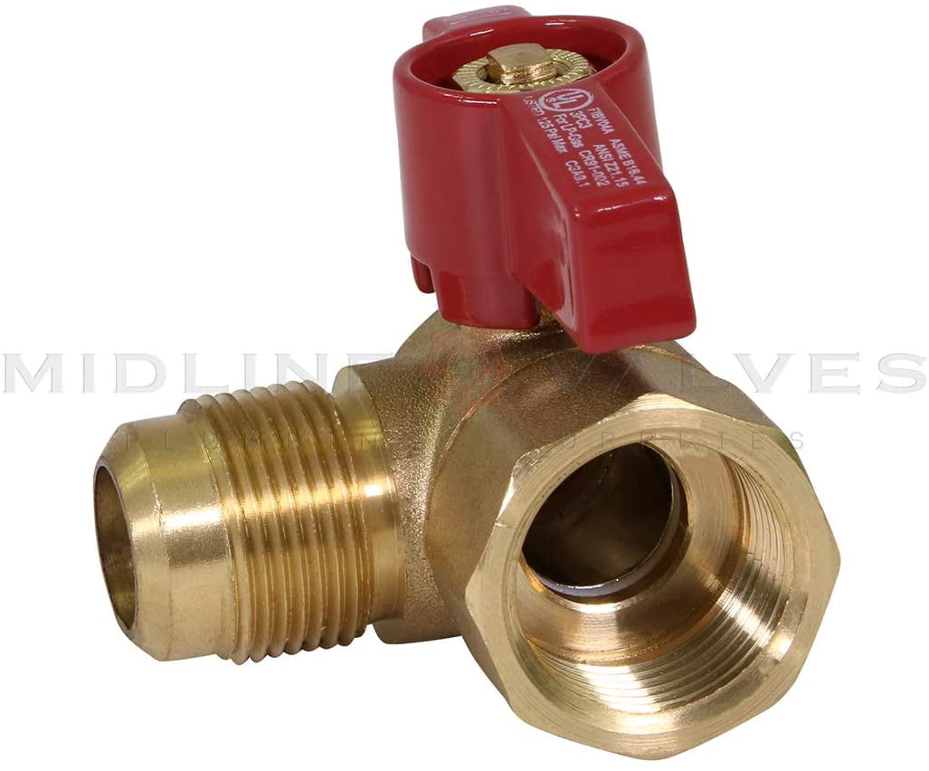 Midline Valve LxFA3458GAS-5 Angle Gas Ball Valve, with 5/8 in. x 3/4 in. Flare x FIP Connections, Brass (Pack of 5)