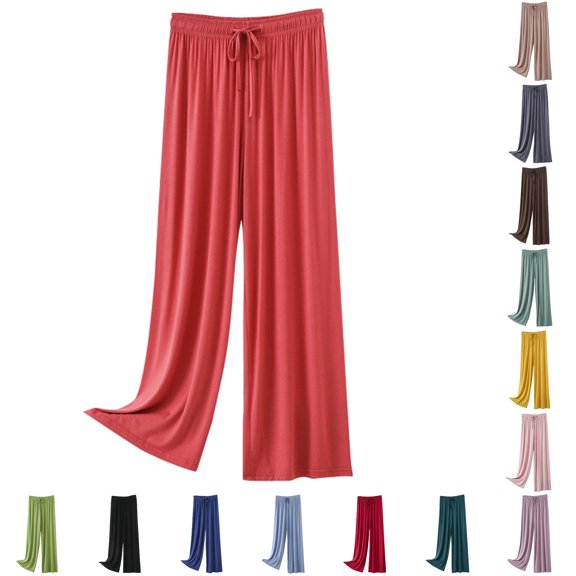 Gunia Womens Wide Leg Pants Pajama Pants Casual Pants Comfortable Straight Leg Trousers With Drawstring Relaxed Home Leisure Wear Summer Pants
