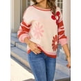 thumbnail image 5 of Women'S Fall Winter Long Sleeve Knit Sweater Fashion Floral Striped Crewneck Pullover Tops Orange S, 5 of 8