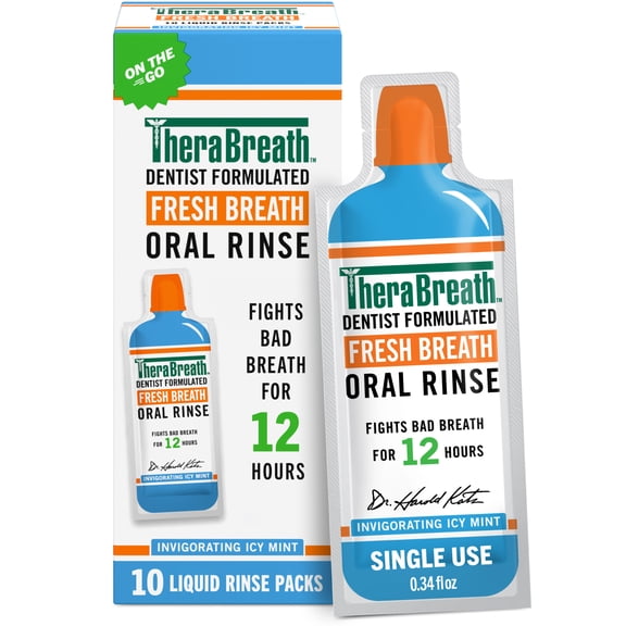 TheraBreath Fresh Breath Oral Rinse Packets, Invigorating Icy Mint, 0.34 fl oz, 10 Pack