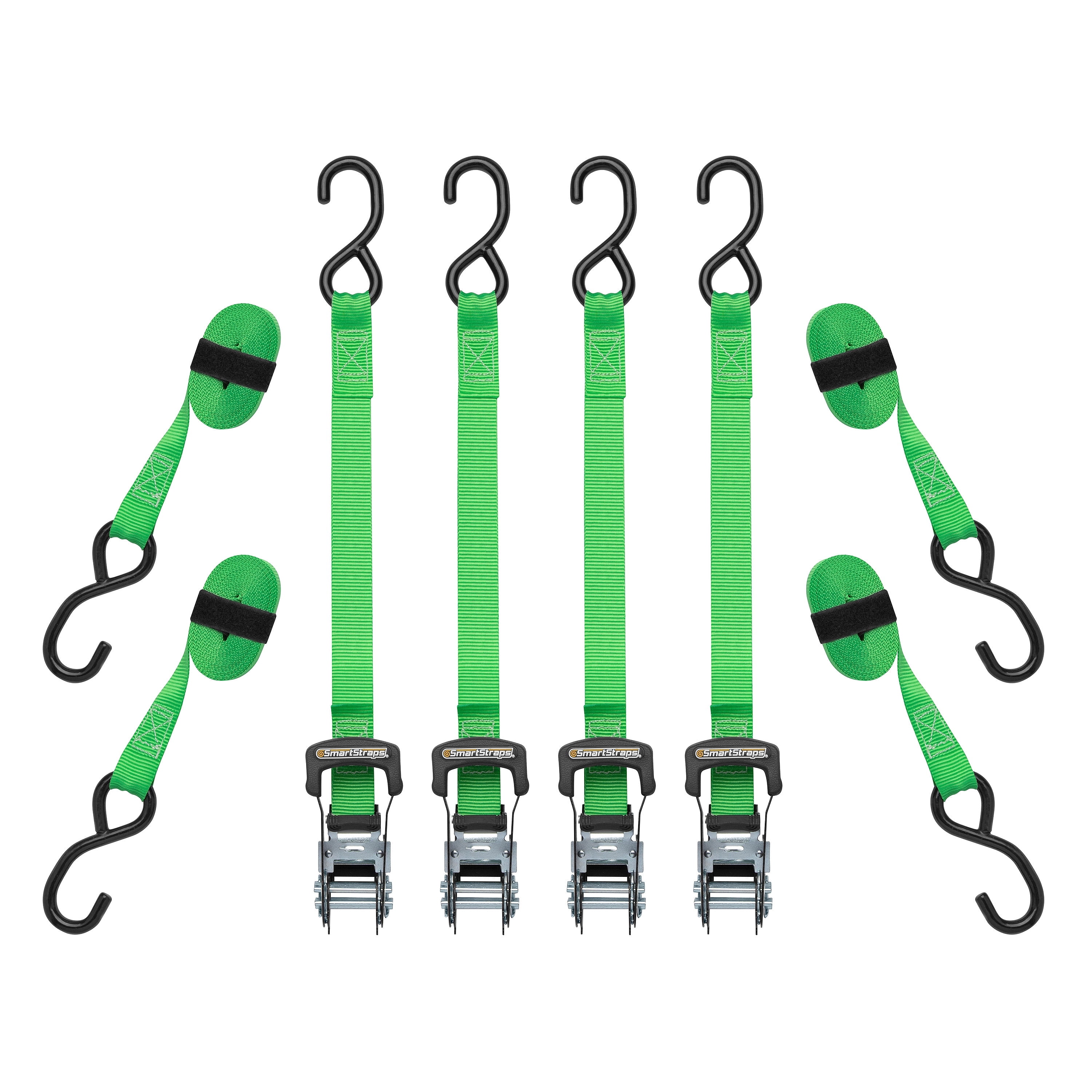 SmartStraps 1" x 14ft Standard Ratchet Tie Down Straps 6 pack , Green - 500lb SWL