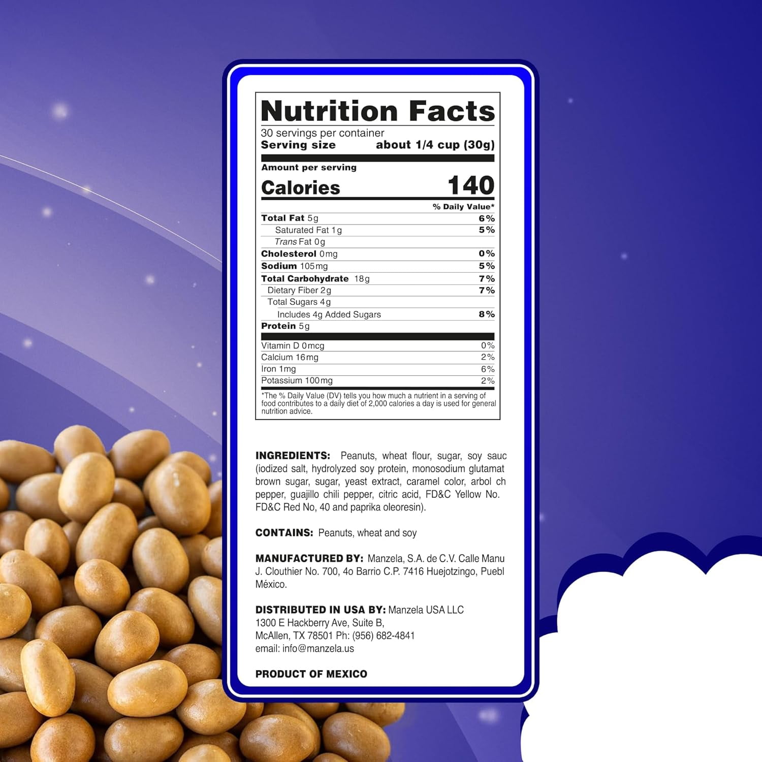 Manzela Crunchy Japanese-Style Flavor Peanuts | Large 900g |  Resealable Bag, 900gr | (2bags)