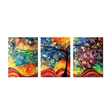 Moaere 14''X10'' 3Pcs Colorful Tree Wall Art Oil Painting Giclee Landscape Canvas Prints Home