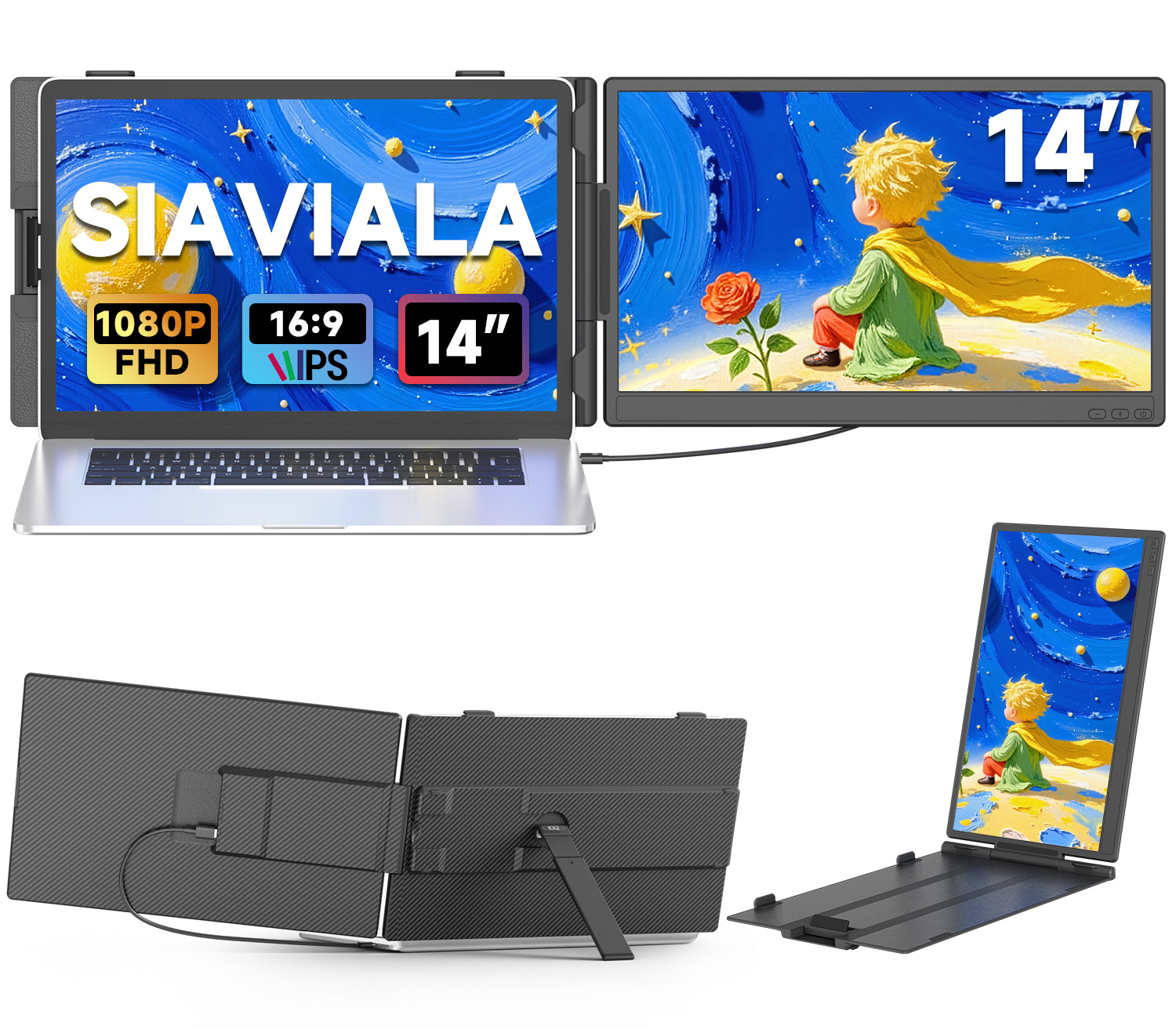 Laptop Screen Extender 14", FHD 1080P IPS Laptop Monitor Extender, Portable Monitor for Laptops 13-17" with USB-C/HDMI Port, Plug n Play for Windows/Mac/Android/Switch/PS5