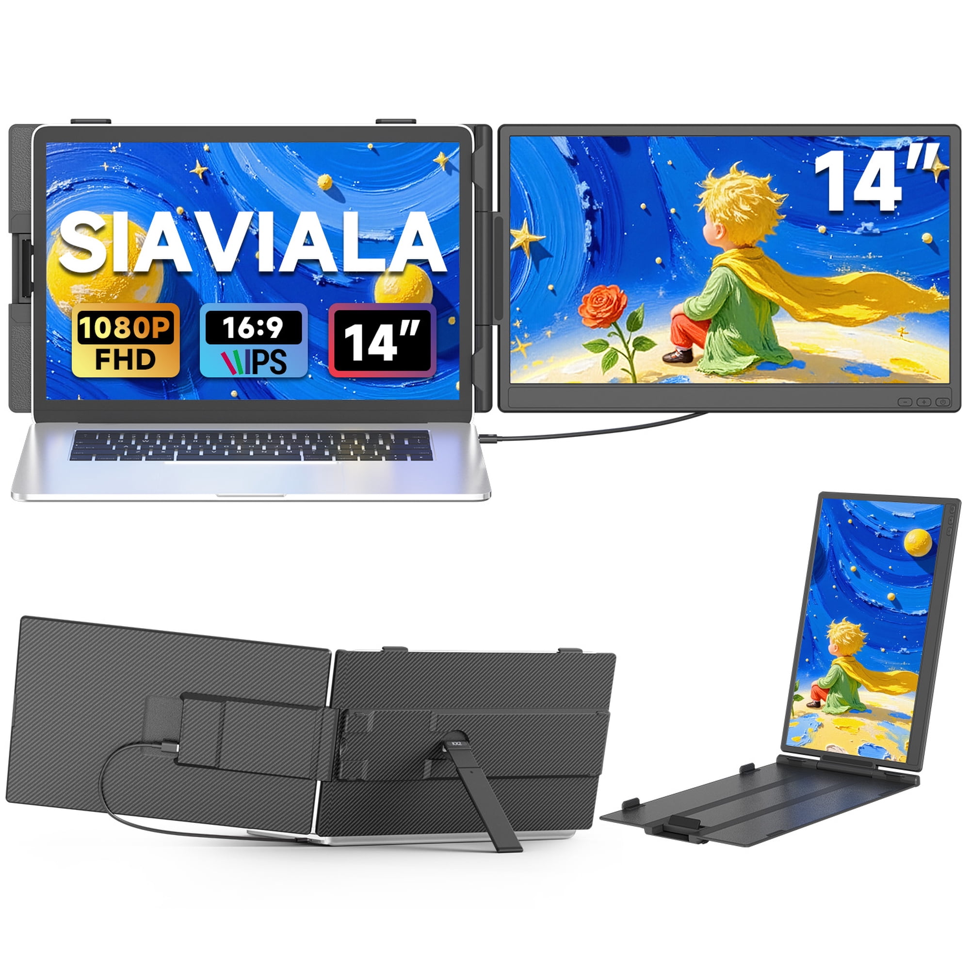 Laptop Screen Extender 14", FHD 1080P IPS Laptop Monitor Extender, Portable Monitor for Laptops 13-17" with USB-C/HDMI Port, Plug n Play for Windows/Mac/Android/Switch/PS5