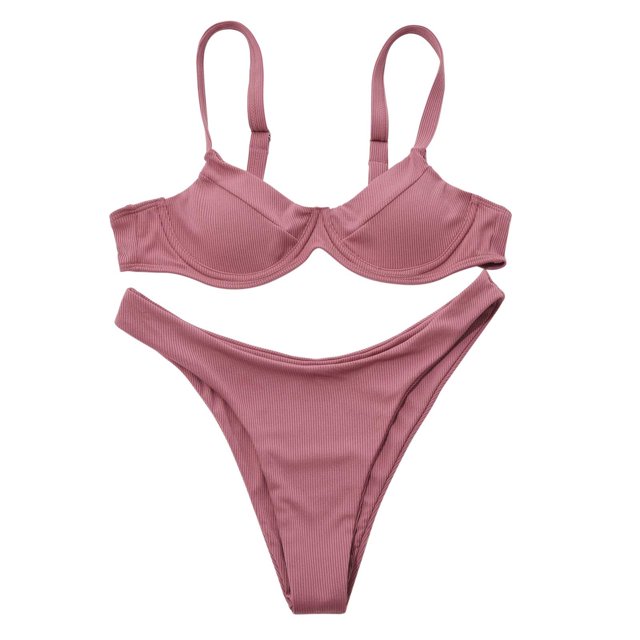 Mujeres Fshion correas Color sólido cómodo Split traje de baño Bikini ropa de playa conjunto Fridja nalpqowj59603