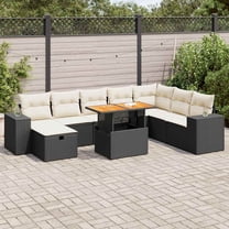 vidaXL Garden Sofa Set Black, Beige with Light Gray Cushions