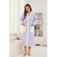 thumbnail image 2 of HEARTNICE Womens Plush Robe, Lightweight Fluffy Bathrobe Button Warm Loungewear,(Lavender+White,L-XL), 2 of 5