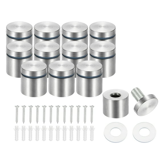 1" x 1" Standoff Screws, 12 Pack Stainless Steel Wall Mount Sign Standoffs Mounting Hardware Advertising Nail, Silver