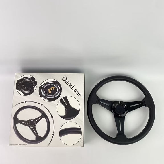 DuraLane Steering wheels for automobiles,13.8” Auto Racing Steering Wheel Flat Drifting 6 Bolts Car Sport Steering Wheel Pu Leather and Aluminum Spokes with Horn Button