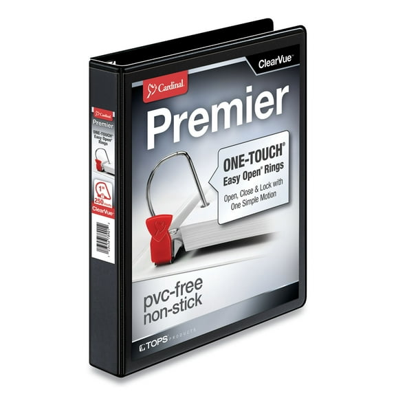Cardinal Premier 3 Ring Binder, 1" Capacity, 11x8.5, Black