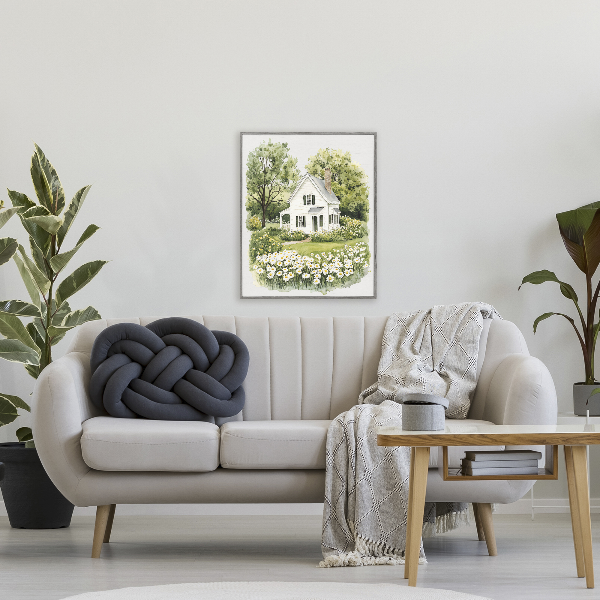 Quaint Countryside Cottage Garden Gray Framed Giclee Art, design by Lettered and Lined