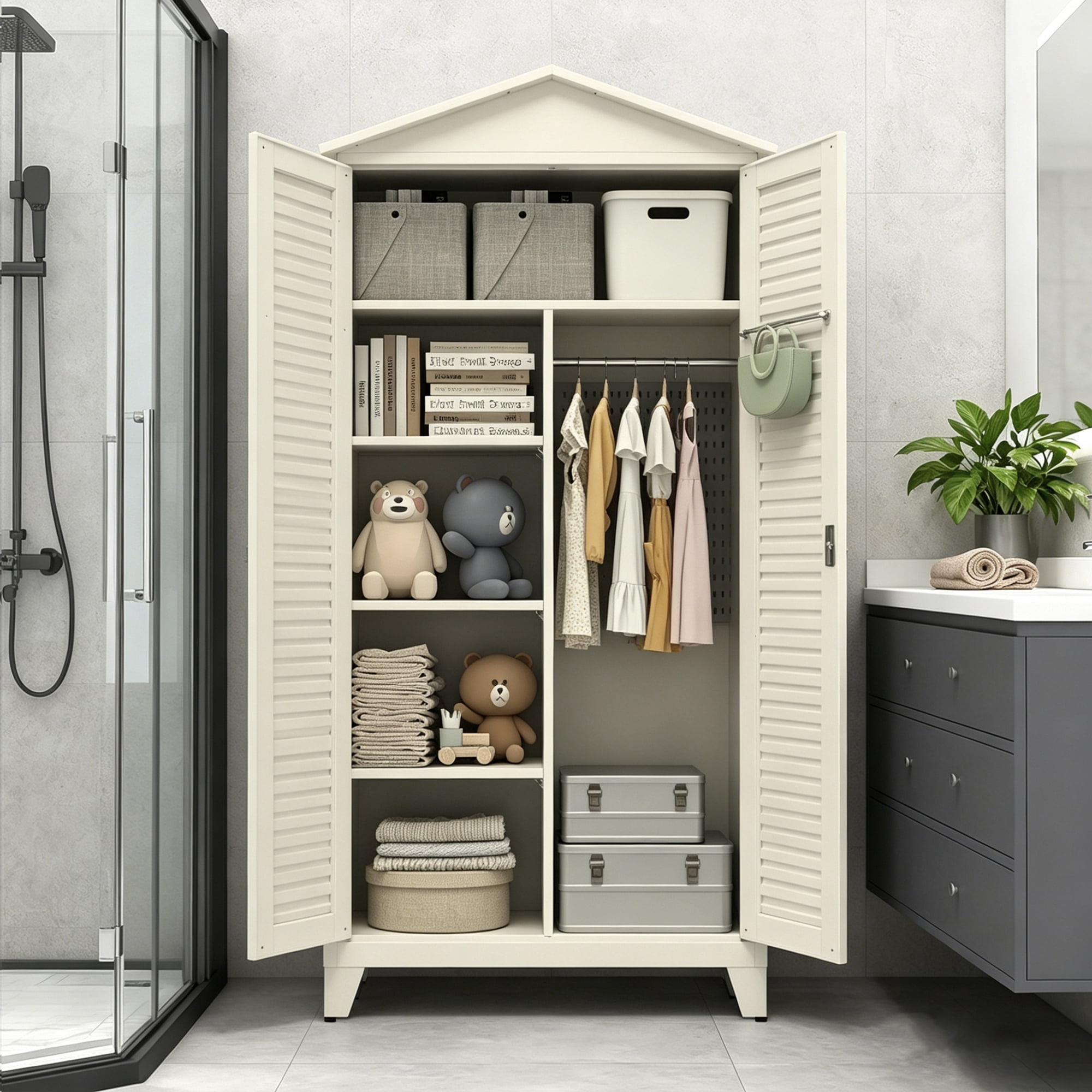 HOQBN 79''H Tall Metal Storage Cabinet with Adjustable Shelves for Office, Bathroom,Home, Garage,Warehouse,Beige