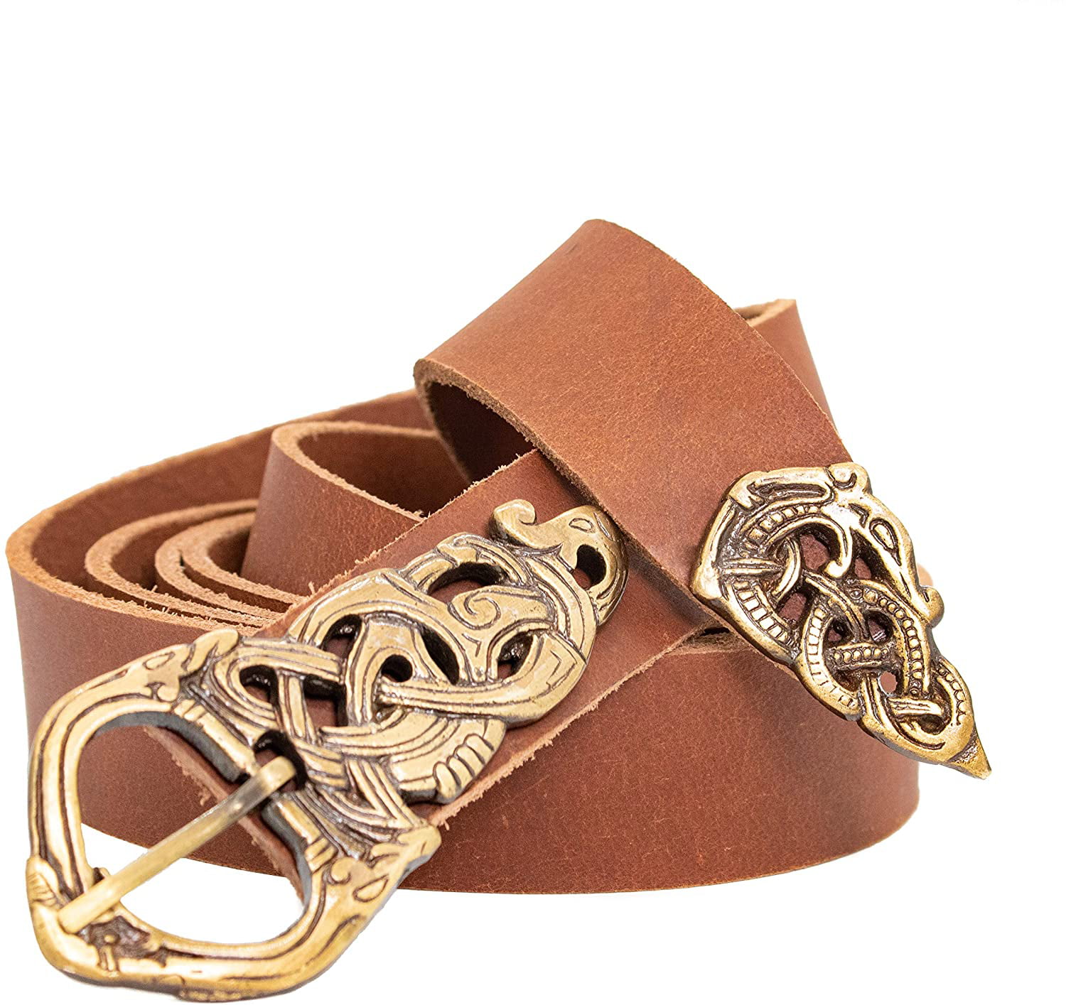 Mythrojan Medieval Leather Renaissance Viking Belt with Brass Buckle 