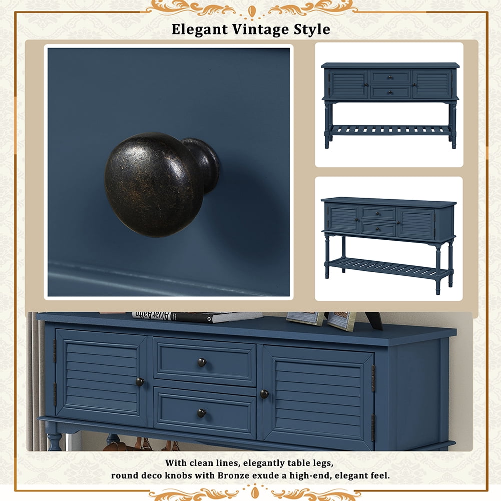Lowestbest 47" Modern Console Table Sofa Table for Living Room with 2 Drawers, 2 Cabinets and 1 Shelf (Navy Blue) Lowestbest 47" Modern Console Table Sofa Table for Living Room with 2 Drawers, 2 Cabinets and 1 Shelf (Navy Blue)