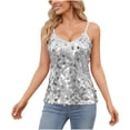 thumbnail image 2 of Stichou Sequin Tops for Women Sparkly Shiny Cami Tank Top V Neck Strappy Camisole Glitter Concert Outfits Party Night White M, 2 of 7