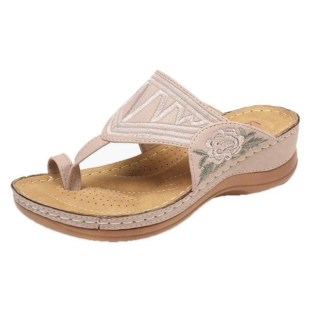 Womens Orthotic Slide Sandals,Slip On Flip Flops Ring Toe Summer Open Toe Gladiator Flat Sandals with Arch Support Comfy Sandals for Women